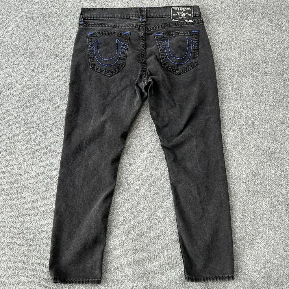 True Religion Rocco Jeans‎ Mens 37x31 Black Relaxed Skinny Contrast Stitch Denim